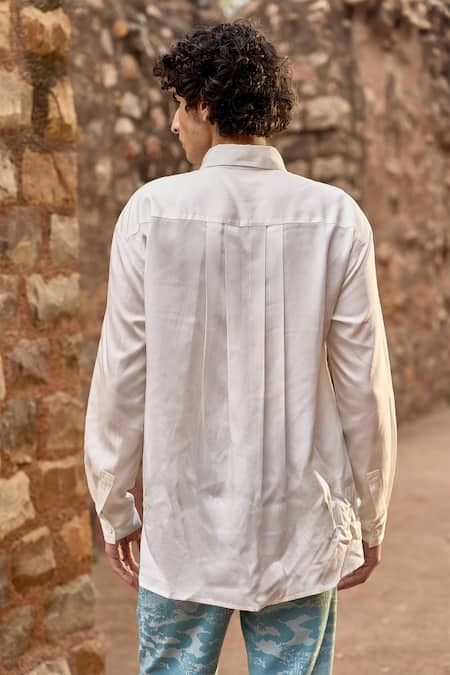 Shop_Dash And Dot_White Viscose Designer Collared Long Sleeve Shirt _at_Aza_Fashions