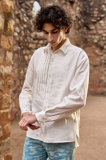 Shop_Dash And Dot_White Viscose Designer Collared Long Sleeve Shirt _Online_at_Aza_Fashions