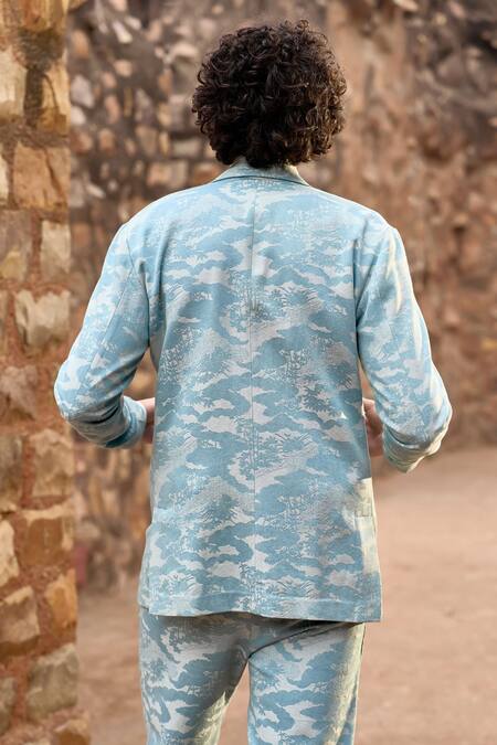 Buy_Dash And Dot_Blue Cotton, Polyester Jacquard Woven Blazer And Pant Set _Online_at_Aza_Fashions