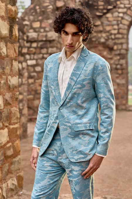 Buy_Dash And Dot_Blue Cotton, Polyester Jacquard Woven Blazer And Pant Set 