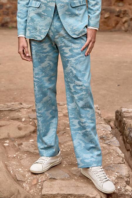 Dash And Dot Blue Jacquard Woven Straight Pant Online at Aza Fashions Dash And Dot_Blue Jacquard Woven Straight Pant _Online_at_Aza_Fashions