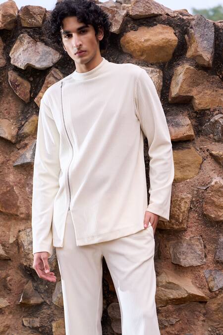 Buy Dash And Dot Ivory Cotton, Polyester Soft Knitted Shirt And Pant Set Online at Aza Fashions Buy_Dash And Dot_Ivory Cotton, Polyester Soft Knitted Shirt And Pant Set _Online_at_Aza_Fashions