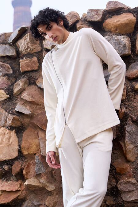Shop Dash And Dot Ivory Cotton, Polyester Soft Knitted Shirt And Pant Set Online at Aza Fashions Shop_Dash And Dot_Ivory Cotton, Polyester Soft Knitted Shirt And Pant Set _Online_at_Aza_Fashions