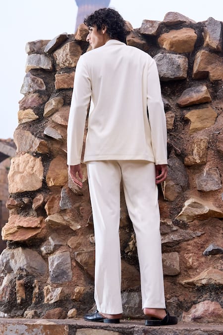 Shop_Dash And Dot_Ivory Cotton, Polyester Soft Knitted Straight Pant _at_Aza_Fashions