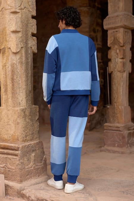 Shop_Dash And Dot_Blue Cotton Color Blocked Jacket _at_Aza_Fashions