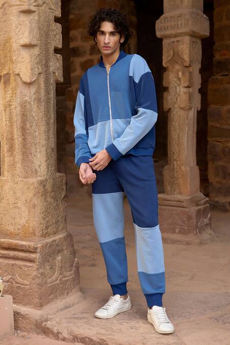 Buy_Dash And Dot_Blue Cotton Color Blocked Jacket _Online_at_Aza_Fashions