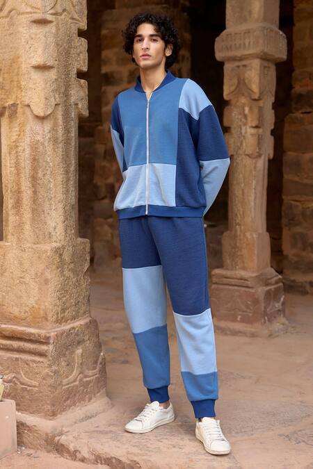 Shop_Dash And Dot_Blue Cotton Color Blocked Jacket _Online_at_Aza_Fashions