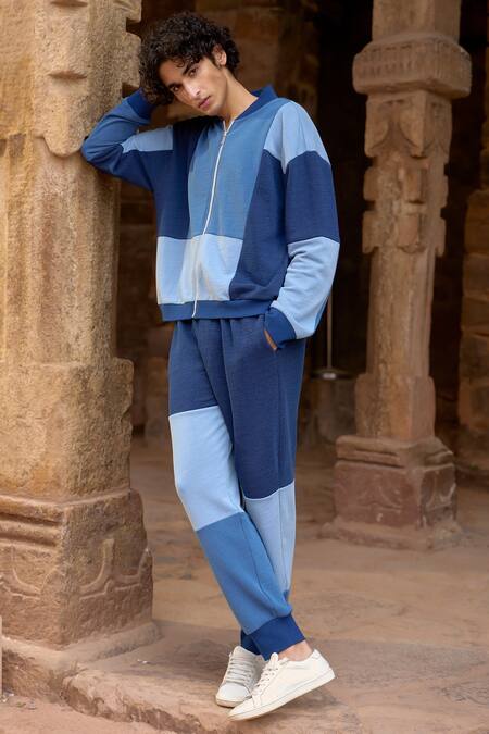 Dash And Dot_Blue Cotton Color Blocked Jacket _at_Aza_Fashions