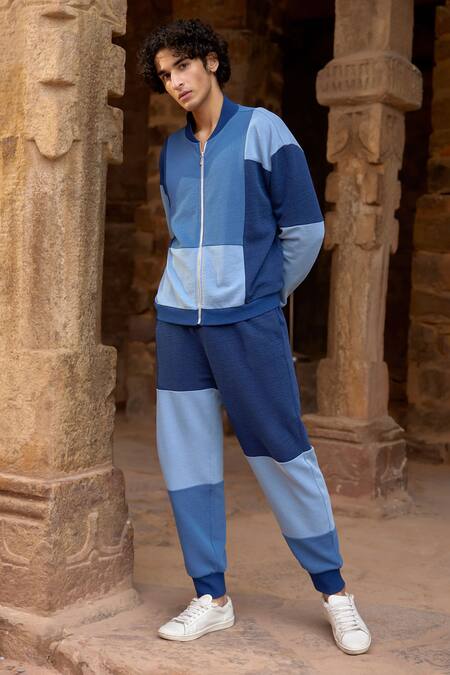 Dash And Dot Blue Cotton Color Blocked Jacket And Pant Set Online at Aza Fashions Dash And Dot_Blue Cotton Color Blocked Jacket And Pant Set _Online_at_Aza_Fashions