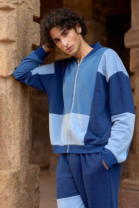 Dash And Dot Blue Cotton Color Blocked Jacket And Pant Set at Aza Fashions Dash And Dot_Blue Cotton Color Blocked Jacket And Pant Set _at_Aza_Fashions