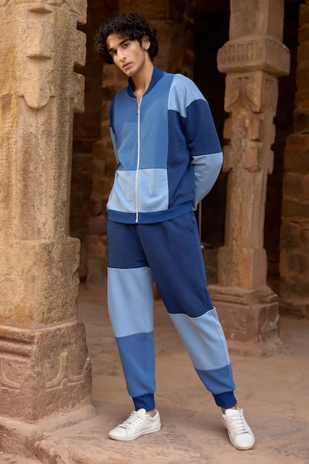 Dash And Dot_Blue Cotton Color Blocked Pant _Online_at_Aza_Fashions