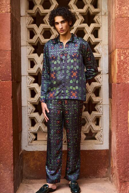Dash And Dot Multi Color Viscose Embroidery Mosaic Print Collared Shirt Online at Aza Fashions Dash And Dot_Multi Color Viscose Embroidery Mosaic Print Collared Shirt _Online_at_Aza_Fashions