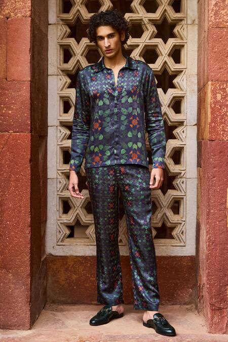 Buy Dash And Dot Multi Color Viscose Embroidery Mosaic Print Collared Shirt Online at Aza Fashions Buy_Dash And Dot_Multi Color Viscose Embroidery Mosaic Print Collared Shirt _Online_at_Aza_Fashions