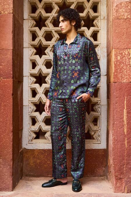 Shop Dash And Dot Multi Color Viscose Embroidery Mosaic Print Collared Shirt Online at Aza Fashions Shop_Dash And Dot_Multi Color Viscose Embroidery Mosaic Print Collared Shirt _Online_at_Aza_Fashions