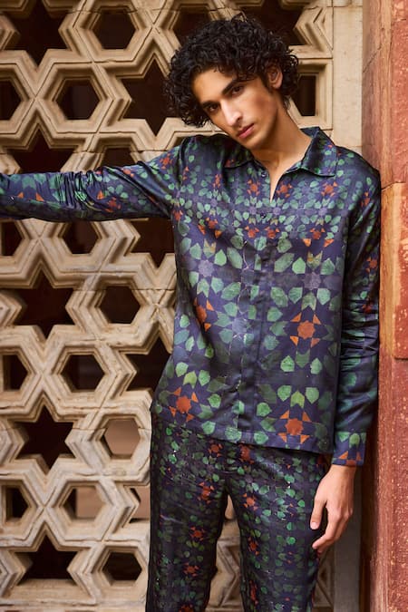 Shop Dash And Dot Multi Color Viscose Mosaic Print Shirt And Pant Set Shop_Dash And Dot_Multi Color Viscose Mosaic Print Shirt And Pant Set