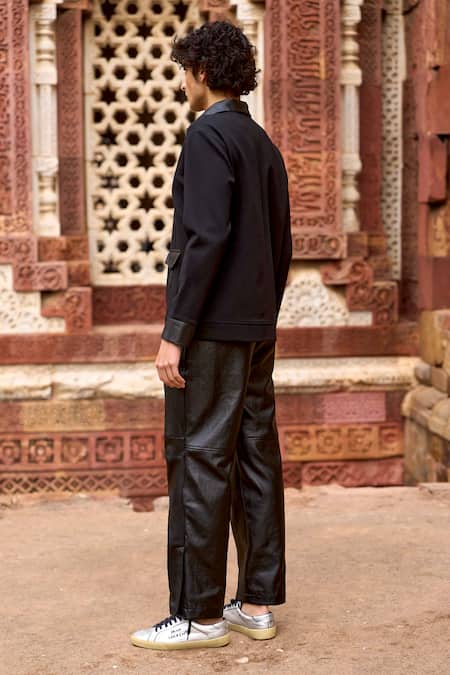 Shop Dash And Dot Black Viscose Knitted Patch Pocket Shirt at Aza Fashions Shop_Dash And Dot_Black Viscose Knitted Patch Pocket Shirt _at_Aza_Fashions