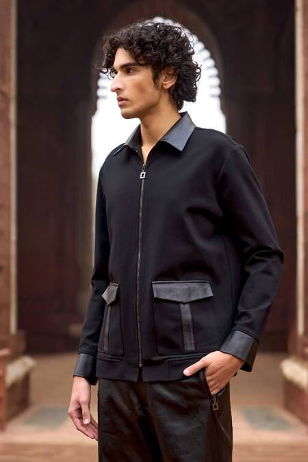 Buy Dash And Dot Black Viscose Knitted Patch Pocket Shirt Online at Aza Fashions Buy_Dash And Dot_Black Viscose Knitted Patch Pocket Shirt _Online_at_Aza_Fashions