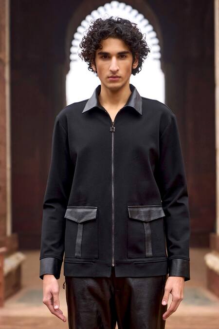 Shop Dash And Dot Black Viscose Knitted Patch Pocket Shirt Online at Aza Fashions Shop_Dash And Dot_Black Viscose Knitted Patch Pocket Shirt _Online_at_Aza_Fashions