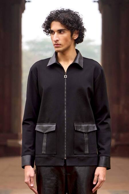 Dash And Dot Black Viscose Knitted Patch Pocket Shirt at Aza Fashions Dash And Dot_Black Viscose Knitted Patch Pocket Shirt _at_Aza_Fashions