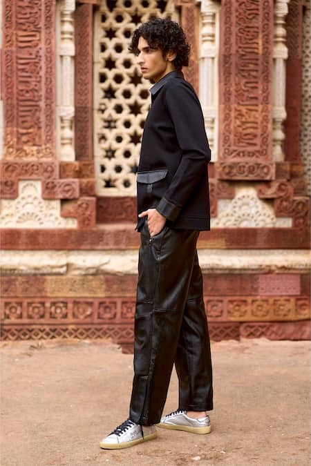 Buy Dash And Dot Black Viscose Knitted Patch Pocket Shirt Buy_Dash And Dot_Black Viscose Knitted Patch Pocket Shirt