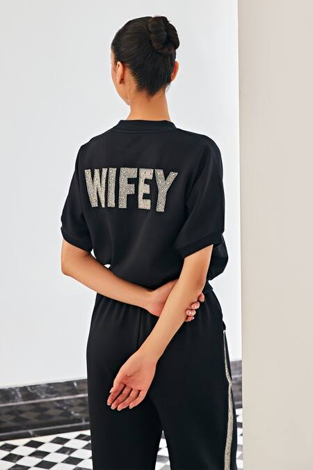 Kay Kay_Black Polyester, Silk Embroidery Round Neck Designer Top And Pant Set _Online_at_Aza_Fashions