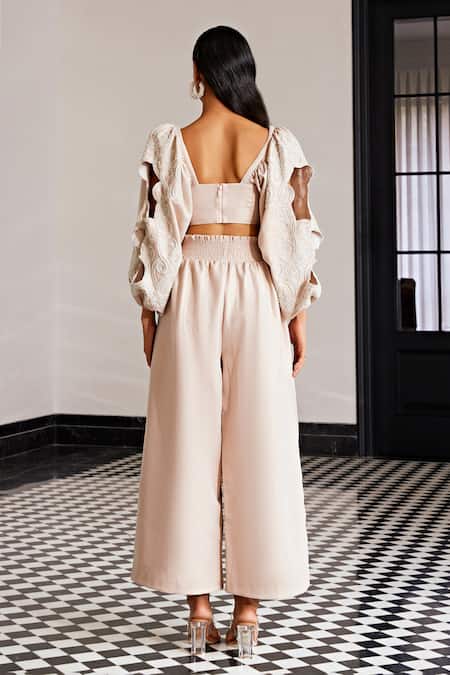 Shop Kay Kay Rose Gold Polyester Embroidery Sweetheart Floral Embellished Crop Top And Pant Set at Aza Fashions Shop_Kay Kay_Rose Gold Polyester Embroidery Sweetheart Floral Embellished Crop Top And Pant Set _at_Aza_Fashions