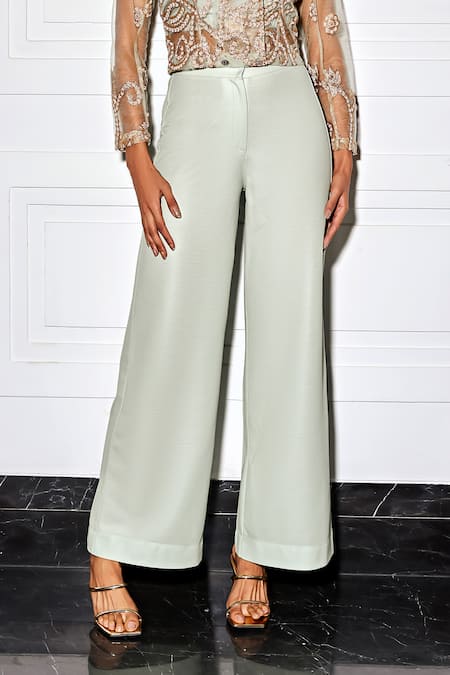 Kay Kay Green Net Embroidery Floral Embellished Mesh Blazer And Pant Set at Aza Fashions Kay Kay_Green Net Embroidery Floral Embellished Mesh Blazer And Pant Set _at_Aza_Fashions