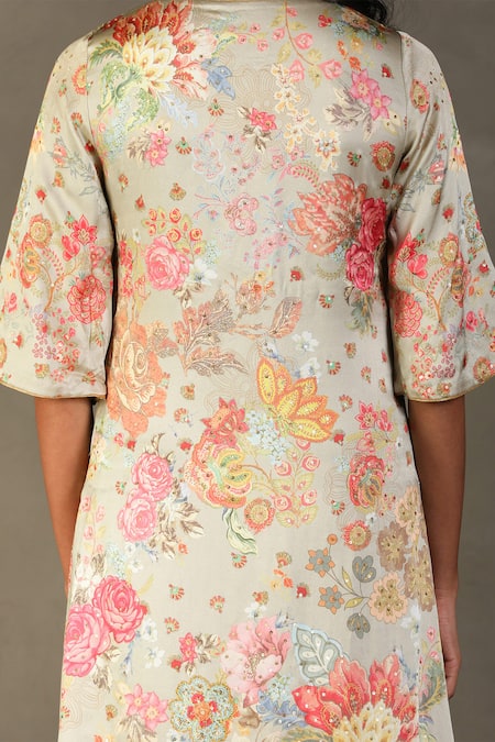 RI.Ritu Kumar Green Silk, Cotton Sequins Round Neck Mint Wild Flower Print Kurta Set at Aza Fashions RI.Ritu Kumar_Green Silk, Cotton Sequins Round Neck Mint Wild Flower Print Kurta Set _at_Aza_Fashions