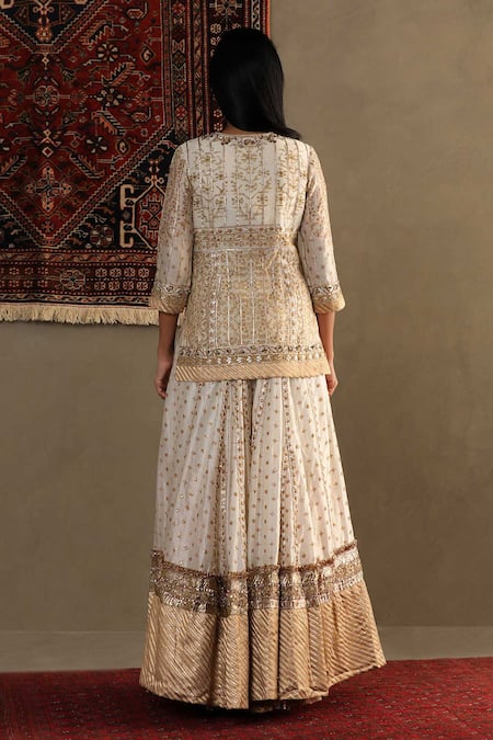 Shop RI.Ritu Kumar Off White Silk, Chanderi Gota Patti Round Neck Embroidered Kurti Sharara Set at Aza Fashions Shop_RI.Ritu Kumar_Off White Silk, Chanderi Gota Patti Round Neck Embroidered Kurti Sharara Set _at_Aza_Fashions