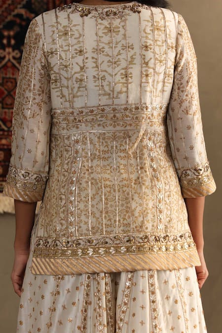 Shop RI.Ritu Kumar Off White Silk, Chanderi Gota Patti Round Neck Embroidered Kurti Sharara Set Online at Aza Fashions Shop_RI.Ritu Kumar_Off White Silk, Chanderi Gota Patti Round Neck Embroidered Kurti Sharara Set _Online_at_Aza_Fashions