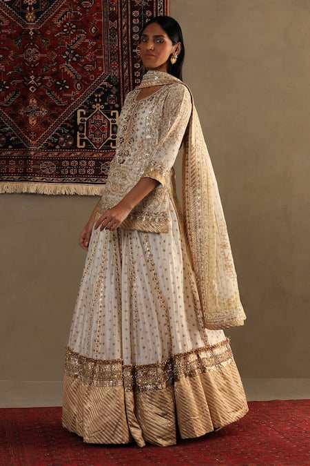 RI.Ritu Kumar Off White Silk, Chanderi Gota Patti Round Neck Embroidered Kurti Sharara Set at Aza Fashions RI.Ritu Kumar_Off White Silk, Chanderi Gota Patti Round Neck Embroidered Kurti Sharara Set _at_Aza_Fashions