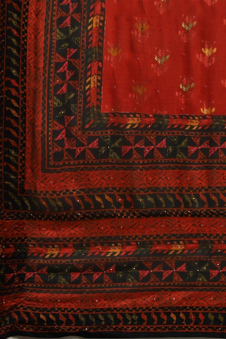 Buy_RI.Ritu Kumar_Black Silk, Cotton, Viscose Embroidery, Sequins Geometric Print And Kurta Set 