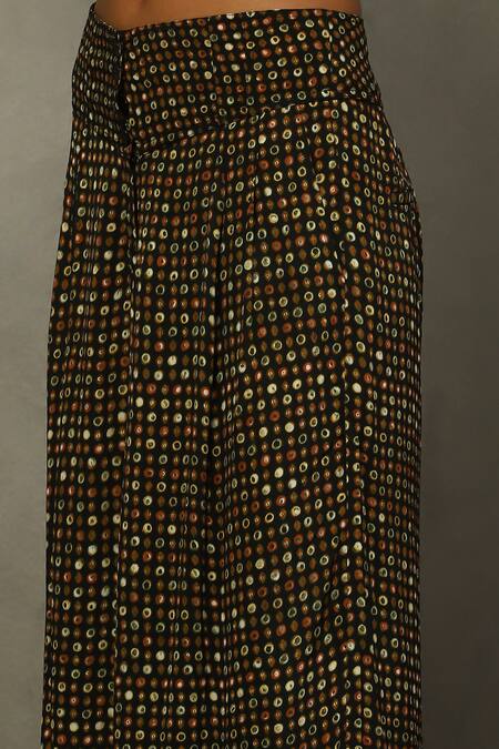 Shop RI.Ritu Kumar Black Viscose Mirrors, Embroidery Tribal Bloom Print Cape And Flared Pant Set Shop_RI.Ritu Kumar_Black Viscose Mirrors, Embroidery Tribal Bloom Print Cape And Flared Pant Set