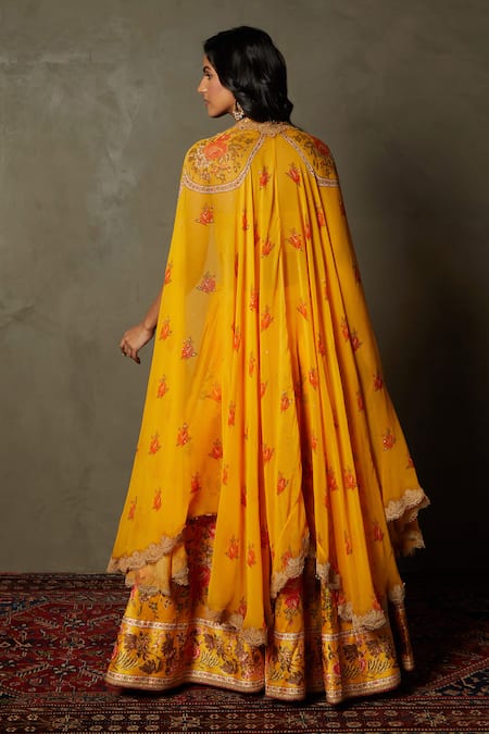 RI.Ritu Kumar Floral Print Cape & Lehenga Set 