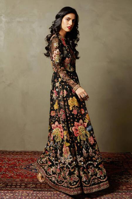 Buy RI.Ritu Kumar Black Polyester Embroidery, Sequins, Zari Round Neck Floral Gown Online at Aza Fashions Buy_RI.Ritu Kumar_Black Polyester Embroidery, Sequins, Zari Round Neck Floral Gown _Online_at_Aza_Fashions