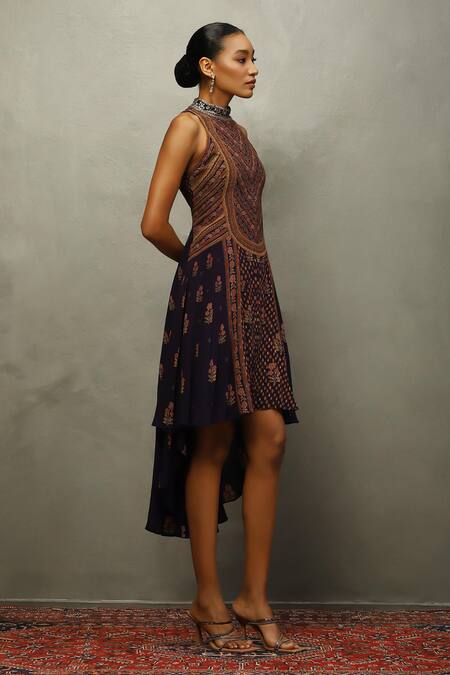 Buy RI.Ritu Kumar Multi Color Silk Embroidery Collared Floral Print Dress And Cape Set Online at Aza Fashions Buy_RI.Ritu Kumar_Multi Color Silk Embroidery Collared Floral Print Dress And Cape Set_Online_at_Aza_Fashions