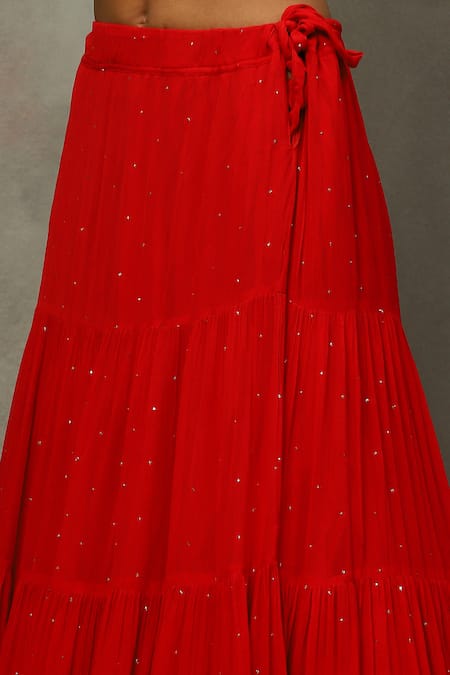 Buy RI.Ritu Kumar Red Silk, Viscose, Nylon Sequins, Zari Crew Floral Zardozi Kurta Lehenga Set Online at Aza Fashions Buy_RI.Ritu Kumar_Red Silk, Viscose, Nylon Sequins, Zari Crew Floral Zardozi Kurta Lehenga Set _Online_at_Aza_Fashions