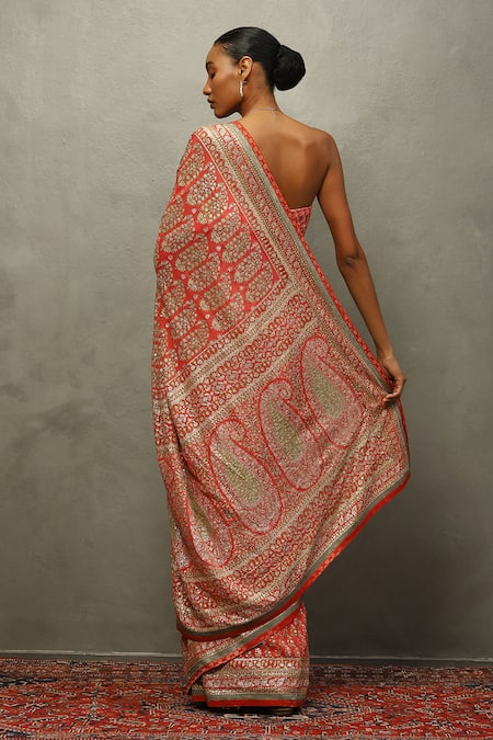 RI.Ritu Kumar Floral Paisley Print Silk Saree