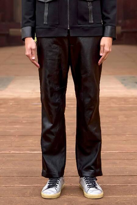 Dash And Dot_Black Cotton, Polyester Solid Tapering Jeans _Online_at_Aza_Fashions