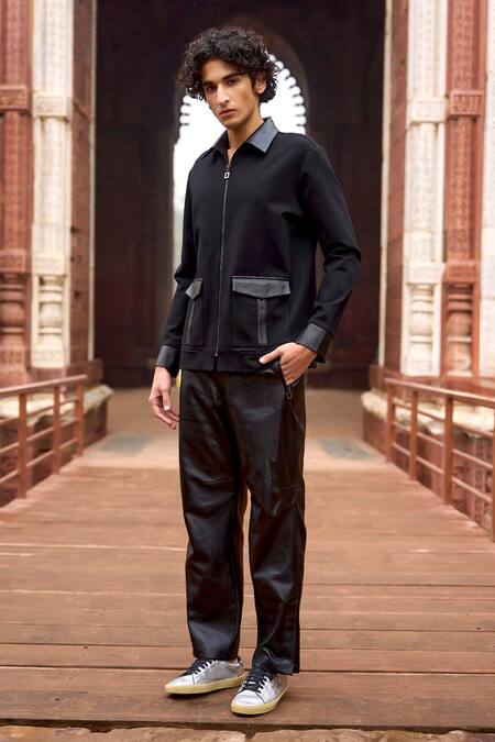 Dash And Dot_Black Cotton, Polyester Solid Tapering Jeans _at_Aza_Fashions