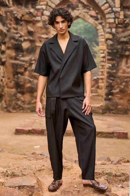 Shop Dash And Dot Black Polyester, Viscose, Spandex Solid Carrot Legged Pant Online at Aza Fashions Shop_Dash And Dot_Black Polyester, Viscose, Spandex Solid Carrot Legged Pant _Online_at_Aza_Fashions