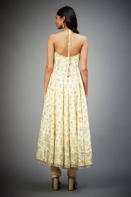 Shop RI.Ritu Kumar Yellow Silk, Viscose Embroidery Halter Neck Floral Print Aari Tiki Anarkali Set at Aza Fashions Shop_RI.Ritu Kumar_Yellow Silk, Viscose Embroidery Halter Neck Floral Print Aari Tiki Anarkali Set_at_Aza_Fashions