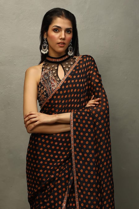 Buy RI.Ritu Kumar Black Viscose, Polyester, Net Embroidery, Floral Print Saree With Blouse Online at Aza Fashions Buy_RI.Ritu Kumar_Black Viscose, Polyester, Net Embroidery, Floral Print Saree With Blouse _Online_at_Aza_Fashions
