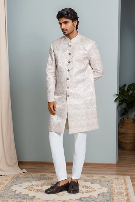 Aryavir Malhotra Chevron Jacquard Woven Sherwani Set 