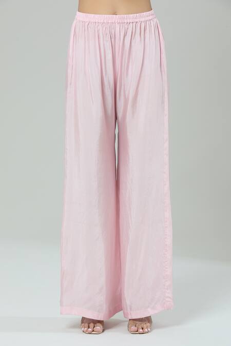 Buy_Kashmiraa_Pink Silk Boat Neck Floral Print Kaftan Kurta And Flared Pant _Online_at_Aza_Fashions