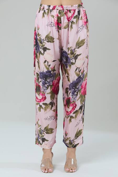 Shop_Kashmiraa_Pink Silk Sequins, Cut Work Mandarin Collar Floral Print Embroidered Kurta Set _Online_at_Aza_Fashions