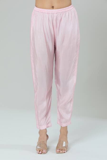 Kashmiraa_Pink Silk Sequins Round Neck Floral Print Asymmetric Kurta Set _at_Aza_Fashions