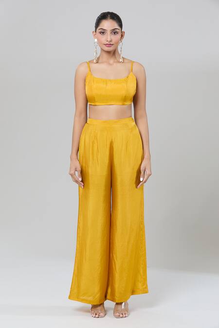 Kashmiraa Yellow Chiffon, Silk Cut Work Scoop Neck Floral Print Cape Pant Set Online at Aza Fashions Kashmiraa_Yellow Chiffon, Silk Cut Work Scoop Neck Floral Print Cape Pant Set _Online_at_Aza_Fashions