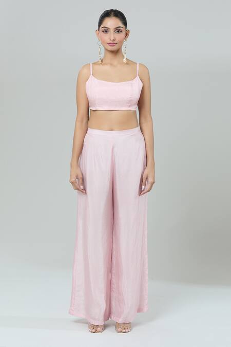 Kashmiraa_Pink Silk Scoop Neck Floral Print Cape Pant Set _Online_at_Aza_Fashions