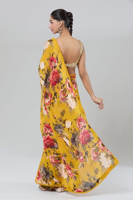 Kashmiraa Floral Print Pre-Draped Saree & Blouse 